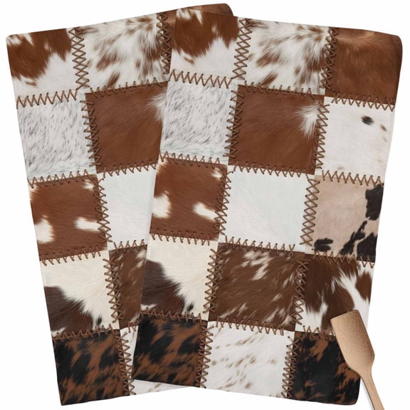 Kitchen Towels Set of 2 Cow Animal Fur Skin Dish Towels and Dishcloths Sets Tea Towel Western Cowboy Absorbent Hand Towels for Kitchen Bathroom Drying Cleaning Baking Home Decor