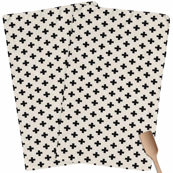 Kitchen Towels Set of 2 Cream Crosses Motifs Dish Towels and Dishcloths Sets Tea Towel Plus Sign Icons Absorbent Hand Towels for Kitchen Bathroom Drying Cleaning Baking Home Decor