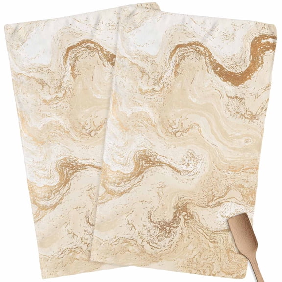 Kitchen Towels Set of 2 Cream Marble Dish Towels and Dishcloths Sets Tea Towel Abstract Fluid Art Absorbent Hand Towels for Kitchen Bathroom Drying Cleaning Baking Home Decor