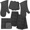 thumbnail image 1 of Kitchen Towels Set 2 Dish Towels, 2 Dish Cloth Scrubbers, 2 Potholders & 2 Oven Mitt (8, Black), 1 of 7