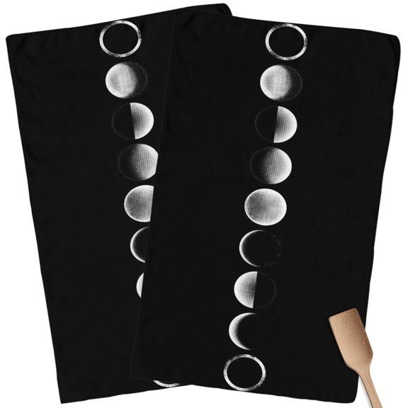 Kitchen Towels Set of 2 Full Moon Orb Dish Towels and Dishcloths Sets Tea Towel Pitch Black Sky Midnight Absorbent Hand Towels for Kitchen Bathroom Drying Cleaning Baking Home Decor