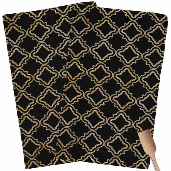 Kitchen Towels Set of 2 Geometric Lines Dish Towels and Dishcloths Sets Tea Towel Luxury Black Golden Absorbent Hand Towels for Kitchen Bathroom Drying Cleaning Baking Home Decor