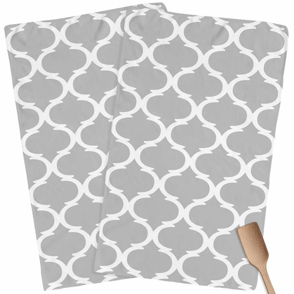 Kitchen Towels Set of 2 Geometric Morocco Pattern Dish Towels and Dishcloths Sets Tea Towel Gray Abstract Absorbent Hand Towels for Kitchen Bathroom Drying Cleaning Baking Home Decor