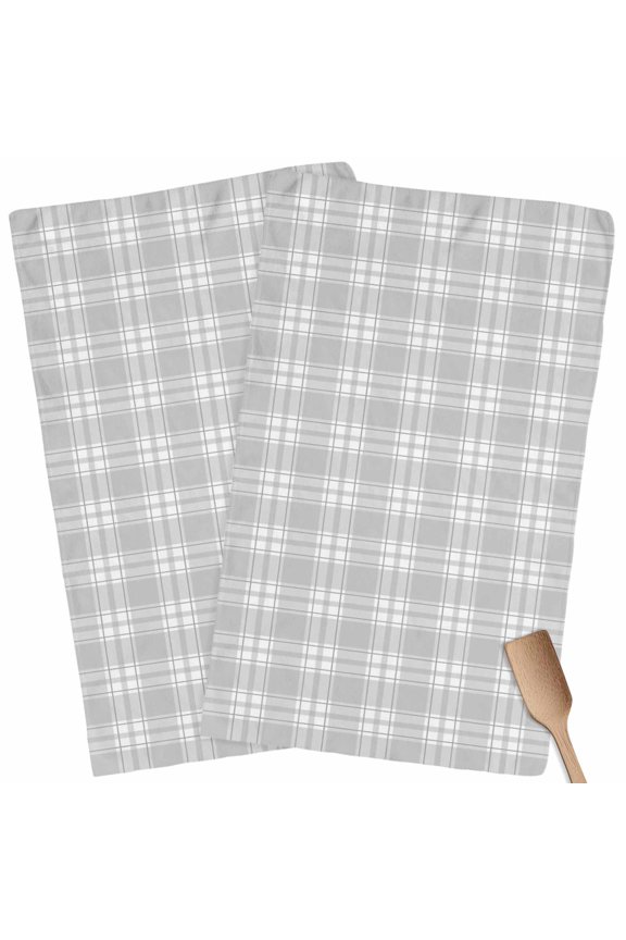 Kitchen Towels Set of 2 Grey Buffalo Plaid Dish Towels and Dishcloths Sets Tea Towel Classic Checked Absorbent Hand Towels for Kitchen Bathroom Drying Cleaning Baking Home Decor