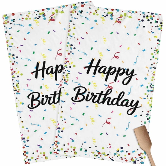 Kitchen Towels Set of 2 Happy Birthday Dish Towels and Dishcloths Sets Tea Towel Polka Dot Ribbon Celebration Absorbent Hand Towels for Kitchen Bathroom Drying Cleaning Baking Home Decor