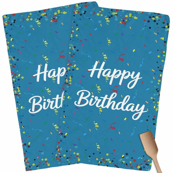 Kitchen Towels Set of 2 Happy Birthday Dish Towels and Dishcloths Sets Tea Towel Polka Dot Ribbon Celebration Blue Absorbent Hand Towels for Kitchen Bathroom Drying Cleaning Baking Home Decor