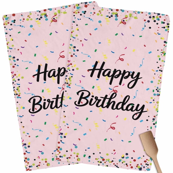 Kitchen Towels Set of 2 Happy Birthday Dish Towels and Dishcloths Sets Tea Towel Polka Dot Ribbon Celebration Light Pink Absorbent Hand Towels for Kitchen Bathroom Drying Cleaning Baking Home Decor