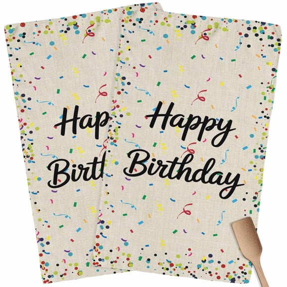 Kitchen Towels Set of 2 Happy Birthday Dish Towels and Dishcloths Sets Tea Towel Polka Dot Ribbon Celebration Linen Absorbent Hand Towels for Kitchen Bathroom Drying Cleaning Baking Home Decor