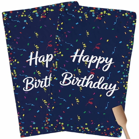 Kitchen Towels Set of 2 Happy Birthday Dish Towels and Dishcloths Sets Tea Towel Polka Dot Ribbon Celebration Navy Blue Absorbent Hand Towels for Kitchen Bathroom Drying Cleaning Baking Home Decor