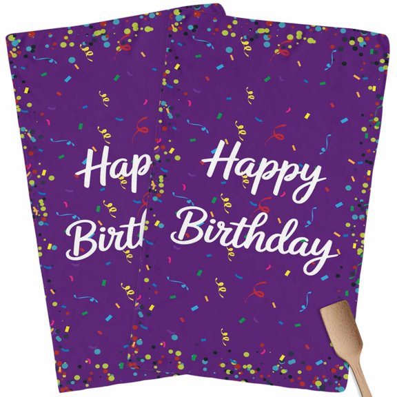 Kitchen Towels Set of 2 Happy Birthday Dish Towels and Dishcloths Sets Tea Towel Polka Dot Ribbon Celebration Purple Absorbent Hand Towels for Kitchen Bathroom Drying Cleaning Baking Home Decor