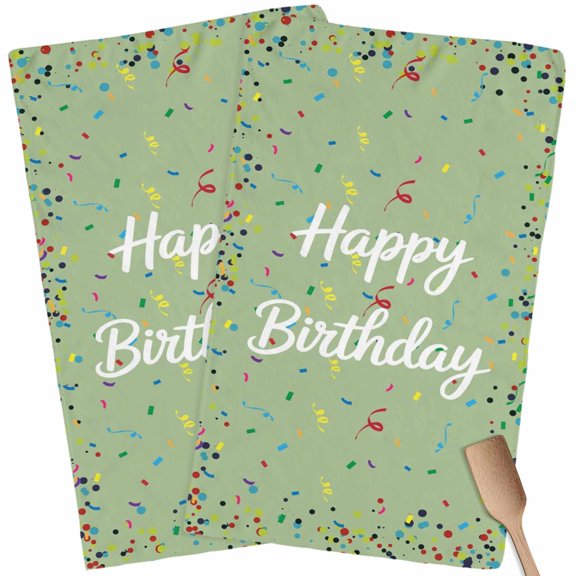 Kitchen Towels Set of 2 Happy Birthday Dish Towels and Dishcloths Sets Tea Towel Polka Dot Ribbon Celebration Sage Green Absorbent Hand Towels for Kitchen Bathroom Drying Cleaning Baking Home Decor