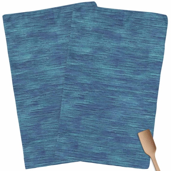 Kitchen Towels Set of 2 Indigo Linen Weave Dish Towels and Dishcloths Sets Tea Towel Solid Color Texture Absorbent Hand Towels for Kitchen Bathroom Drying Cleaning Baking Home Decor