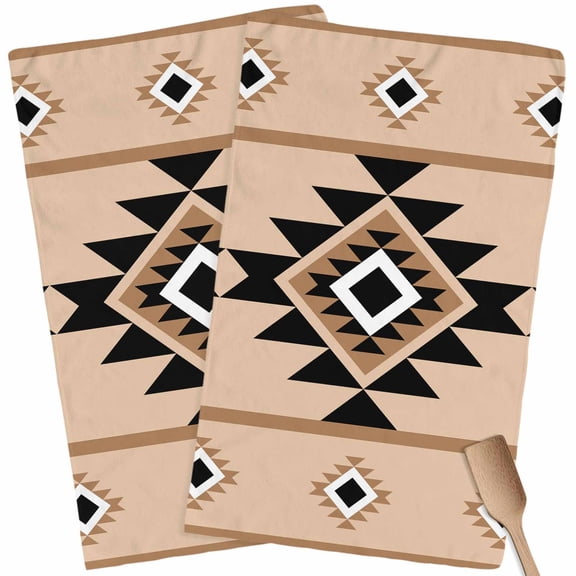 Kitchen Towels Set of 2 Khaki Aztec Dish Towels and Dishcloths Sets Tea Towel Western Tribal Pattern Absorbent Hand Towels for Kitchen Bathroom Drying Cleaning Baking Home Decor
