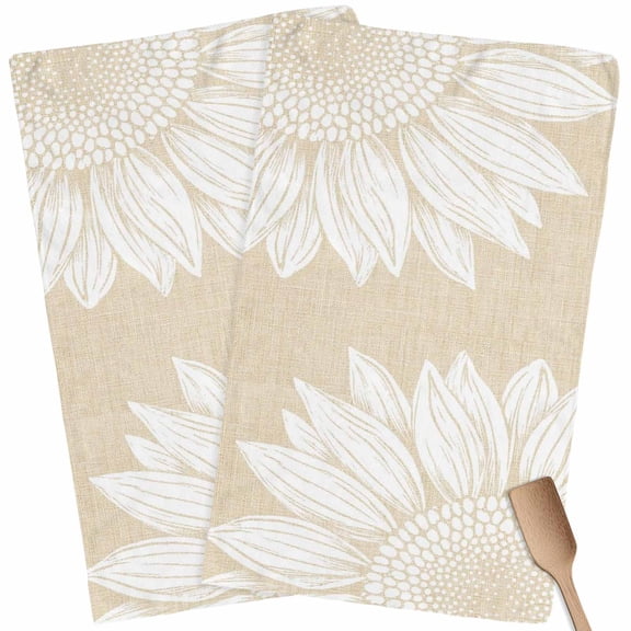 Kitchen Towels Set of 2 Linen Sunflower Dish Towels and Dishcloths Sets Tea Towel Summer Petals Floral Absorbent Hand Towels for Kitchen Bathroom Drying Cleaning Baking Home Decor