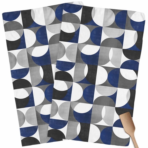 Kitchen Towels Set of 2 Modern Blue Gray Geometric Dish Towels and Dishcloths Sets Tea Towel Abstract Mid Century Absorbent Hand Towels for Kitchen Bathroom Drying Cleaning Baking Home Decor