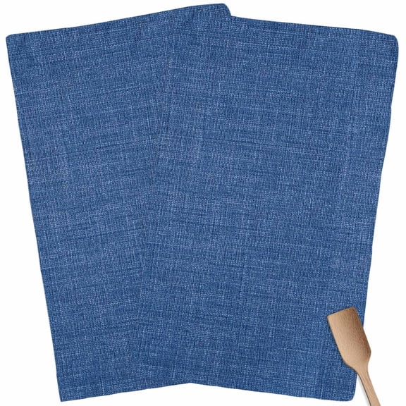 Kitchen Towels Set of 2 Navy Blue Linen Texture Dish Towels and Dishcloths Sets Tea Towel Farmhouse Solid Color Absorbent Hand Towels for Kitchen Bathroom Drying Cleaning Baking Home Decor