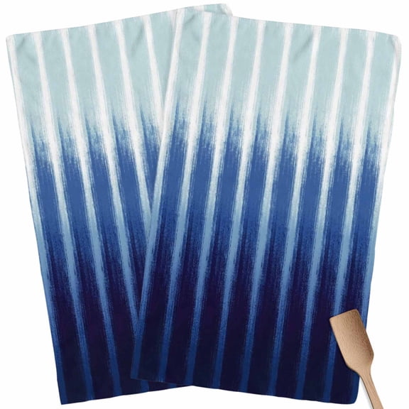 Kitchen Towels Set of 2 Navy Blue Stripes Dish Towels and Dishcloths Sets Tea Towel Ombre Striped Lines Drips Absorbent Hand Towels for Kitchen Bathroom Drying Cleaning Baking Home Decor