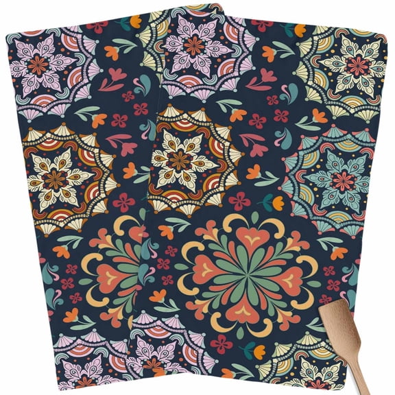 Kitchen Towels Set of 2 Navy Blue Turkish Pattern Dish Towels and Dishcloths Sets Tea Towel Vintage Abstract Flower Absorbent Hand Towels for Kitchen Bathroom Drying Cleaning Baking Home Decor