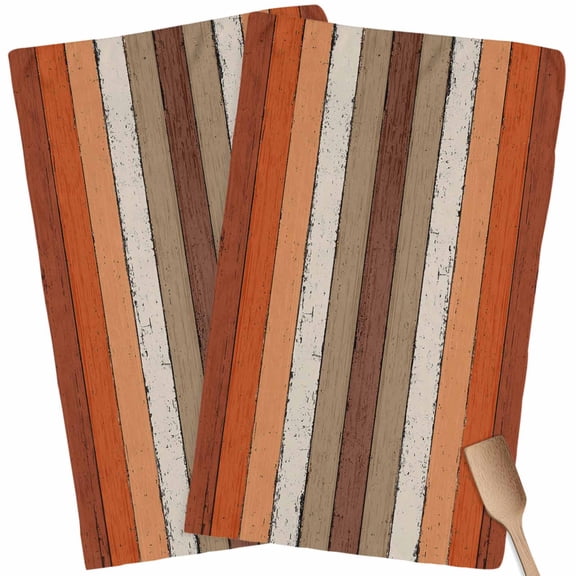 Kitchen Towels Set of 2 Orange Brown Wood Grain Dish Towels and Dishcloths Sets Tea Towel Rustic Wooden Plank Absorbent Hand Towels for Kitchen Bathroom Drying Cleaning Baking Home Decor