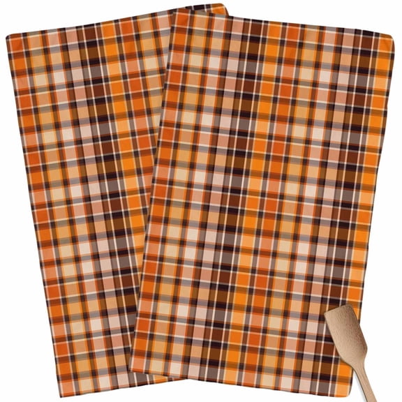 Kitchen Towels Set of 2 Orange Buffalo Plaid Dish Towels and Dishcloths Sets Tea Towel Classic Check Absorbent Hand Towels for Kitchen Bathroom Drying Cleaning Baking Home Decor