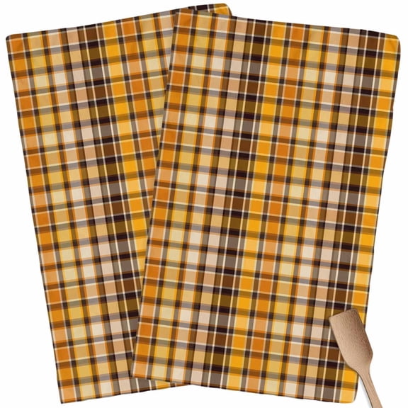Kitchen Towels Set of 2 Orange Yellow Buffalo Plaid Dish Towels and Dishcloths Sets Tea Towel Classic Check Absorbent Hand Towels for Kitchen Bathroom Drying Cleaning Baking Home Decor