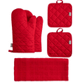 thumbnail image 1 of Kitchen Towels Set - 2 Oven Mitts, 2 Pot Holders, 1 Kitchen Towel - Red, 1 of 4