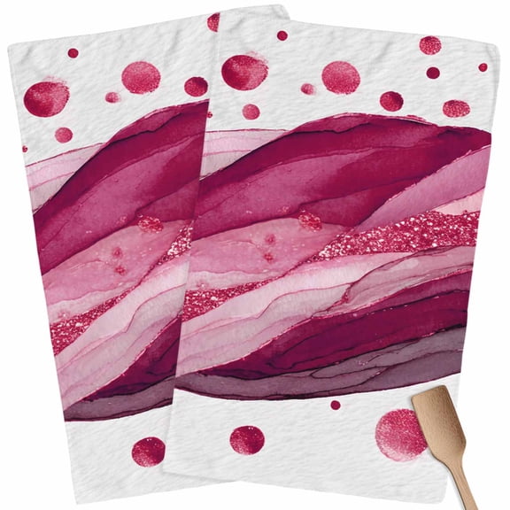 Kitchen Towels Set of 2 Pink Ink Polka Dots Dish Towels and Dishcloths Sets Tea Towel Abstract Art Waves Lines Absorbent Hand Towels for Kitchen Bathroom Drying Cleaning Baking Home Decor