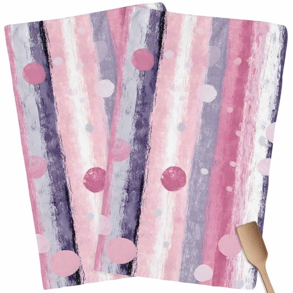 Kitchen Towels Set of 2 Pink Polka Dots Dish Towels and Dishcloths Sets Tea Towel Boho Vertical Stripes Absorbent Hand Towels for Kitchen Bathroom Drying Cleaning Baking Home Decor