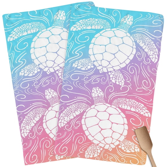 Kitchen Towels Set of 2 Pink Purple Sea Turtle Dish Towels and Dishcloths Sets Tea Towel Coastal Marine Life Waves Absorbent Hand Towels for Kitchen Bathroom Drying Cleaning Baking Home Decor