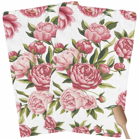 Kitchen Towels Set of 2 Pink Rose Floral Dish Towels and Dishcloths Sets Tea Towel Leaves Flowers Absorbent Hand Towels for Kitchen Bathroom Drying Cleaning Baking Home Decor