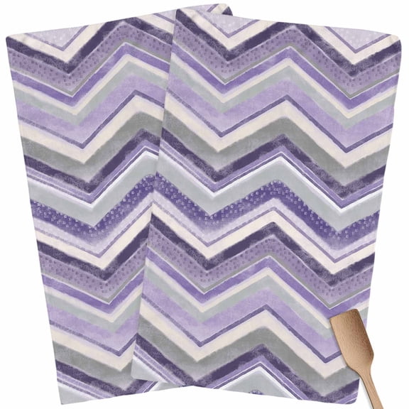 Kitchen Towels Set of 2 Purple Grey Chevron Dish Towels and Dishcloths Sets Tea Towel Geometric Design Stripe Absorbent Hand Towels for Kitchen Bathroom Drying Cleaning Baking Home Decor