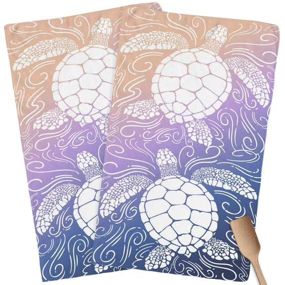 Kitchen Towels Set of 2 Purple Sea Turtle Dish Towels and Dishcloths Sets Tea Towel Coastal Marine Life Waves Absorbent Hand Towels for Kitchen Bathroom Drying Cleaning Baking Home Decor