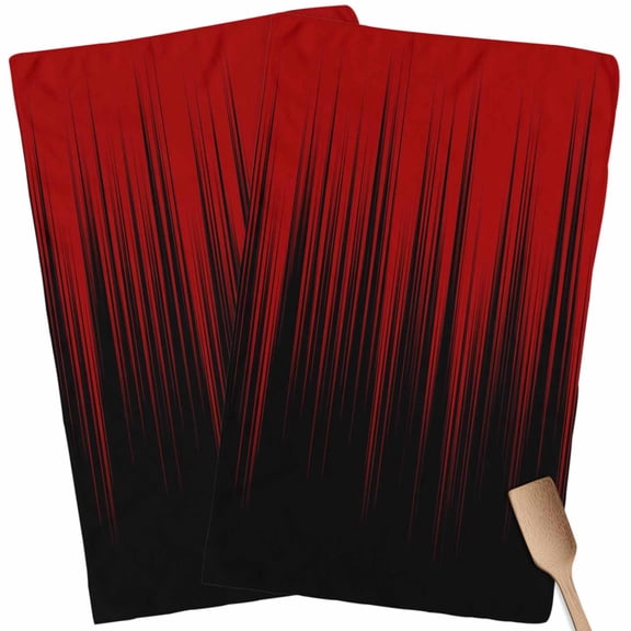 Kitchen Towels Set of 2 Red Black Lines Dish Towels and Dishcloths Sets Tea Towel Abstract Art Stripes Absorbent Hand Towels for Kitchen Bathroom Drying Cleaning Baking Home Decor