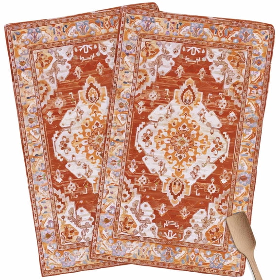 Kitchen Towels Set of 2 Red Bohemian Dish Towels and Dishcloths Sets Tea Towel Retro Boho Medieval Mural Absorbent Hand Towels for Kitchen Bathroom Drying Cleaning Baking Home Decor