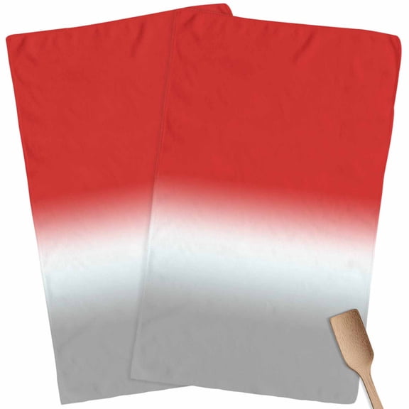 Kitchen Towels Set of 2 Red and Grey Ombre Dish Towels and Dishcloths Sets Tea Towel Gradient Gradual Color Absorbent Hand Towels for Kitchen Bathroom Drying Cleaning Baking Home Decor