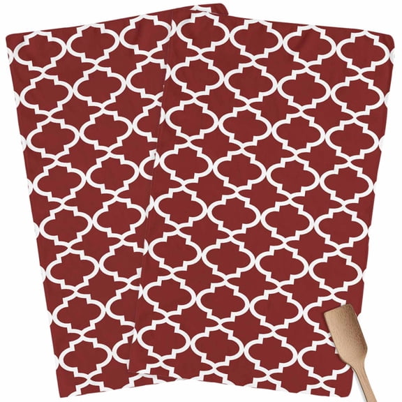 Kitchen Towels Set of 2 Red Morocco Texture Dish Towels and Dishcloths Sets Tea Towel Geometric Absorbent Hand Towels for Kitchen Bathroom Drying Cleaning Baking Home Decor