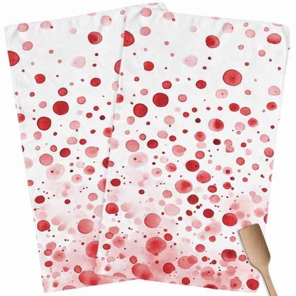 Kitchen Towels Set of 2 Red Polka Dot Dish Towels and Dishcloths Sets Tea Towel Modern Art Absorbent Hand Towels for Kitchen Bathroom Drying Cleaning Baking Home Decor