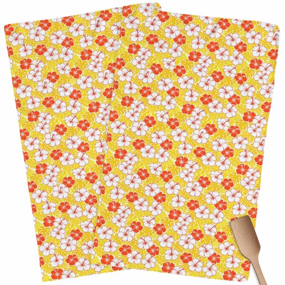 Kitchen Towels Set of 2 Red Yellow Hibiscus Floral Dish Towels and Dishcloths Sets Tea Towel Summer Tropical Leaves Absorbent Hand Towels for Kitchen Bathroom Drying Cleaning Baking Home Decor