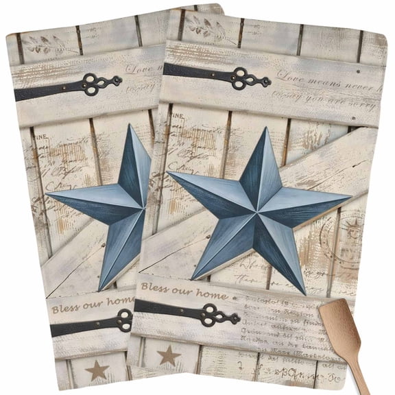 Kitchen Towels Set of 2 Rusty Barn Star Doors Dish Towels and Dishcloths Sets Tea Towel Blue Retro Rustic Walls Absorbent Hand Towels for Kitchen Bathroom Drying Cleaning Baking Home Decor