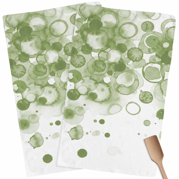 Kitchen Towels Set of 2 Sage Green Ink Points Dish Towels and Dishcloths Sets Tea Towel Abstract Art Bubble Absorbent Hand Towels for Kitchen Bathroom Drying Cleaning Baking Home Decor