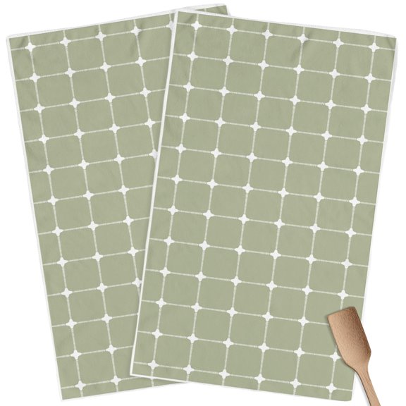 Kitchen Towels Set of 2 Sage Green Lines Plaid Dish Towels and Dishcloths Sets Tea Towel Grid Points Texture Absorbent Hand Towels for Kitchen Bathroom Drying Cleaning Baking Home Decor