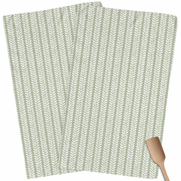 Kitchen Towels Set of 2 Sage Green Pinstripes Dish Towels and Dishcloths Sets Tea Towel Woven Denim Striped Absorbent Hand Towels for Kitchen Bathroom Drying Cleaning Baking Home Decor