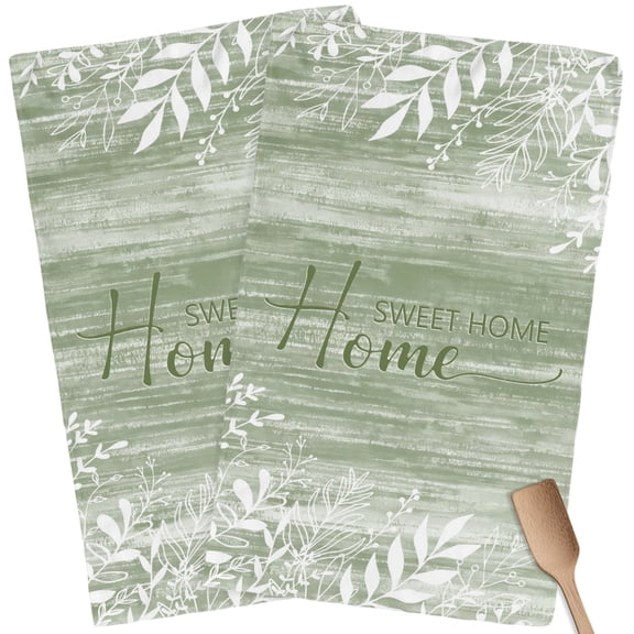 Kitchen Towels Set of 2 Sage Green Wood Grain Dish Towels and Dishcloths Sets Tea Towel Leaves Home Sweet Home Absorbent Hand Towels for Kitchen Bathroom Drying Cleaning Baking Home Decor