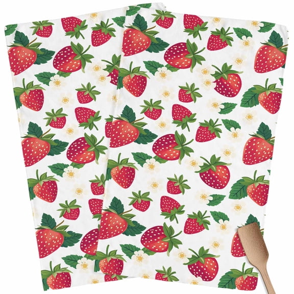 Kitchen Towels Set of 2 Strawberry Dish Towels and Dishcloths Sets Tea Towel Cute Floral Fruit Absorbent Hand Towels for Kitchen Bathroom Drying Cleaning Baking Home Decor