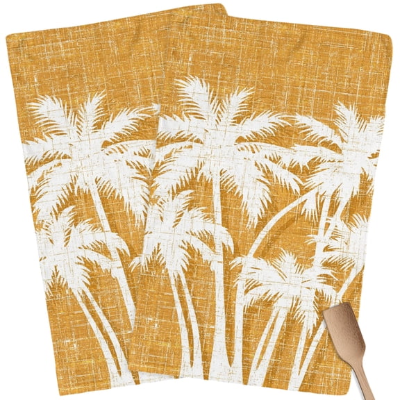 Kitchen Towels Set of 2 Summer Tropical Palm Leaves Dish Towels and Dishcloths Sets Tea Towel Coastal Orange Linen Absorbent Hand Towels for Kitchen Bathroom Drying Cleaning Baking Home Decor
