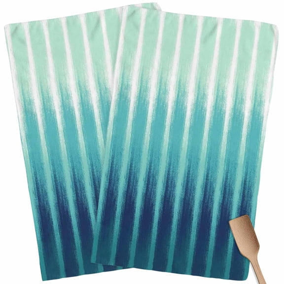 Kitchen Towels Set of 2 Teal Blue Stripes Dish Towels and Dishcloths Sets Tea Towel Ombre Striped Lines Drips Absorbent Hand Towels for Kitchen Bathroom Drying Cleaning Baking Home Decor
