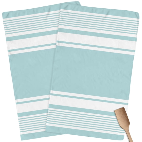 Kitchen Towels Set of 2 Teal Stripes Dish Towels and Dishcloths Sets Tea Towel Refreshing Stripes Lines Absorbent Hand Towels for Kitchen Bathroom Drying Cleaning Baking Home Decor