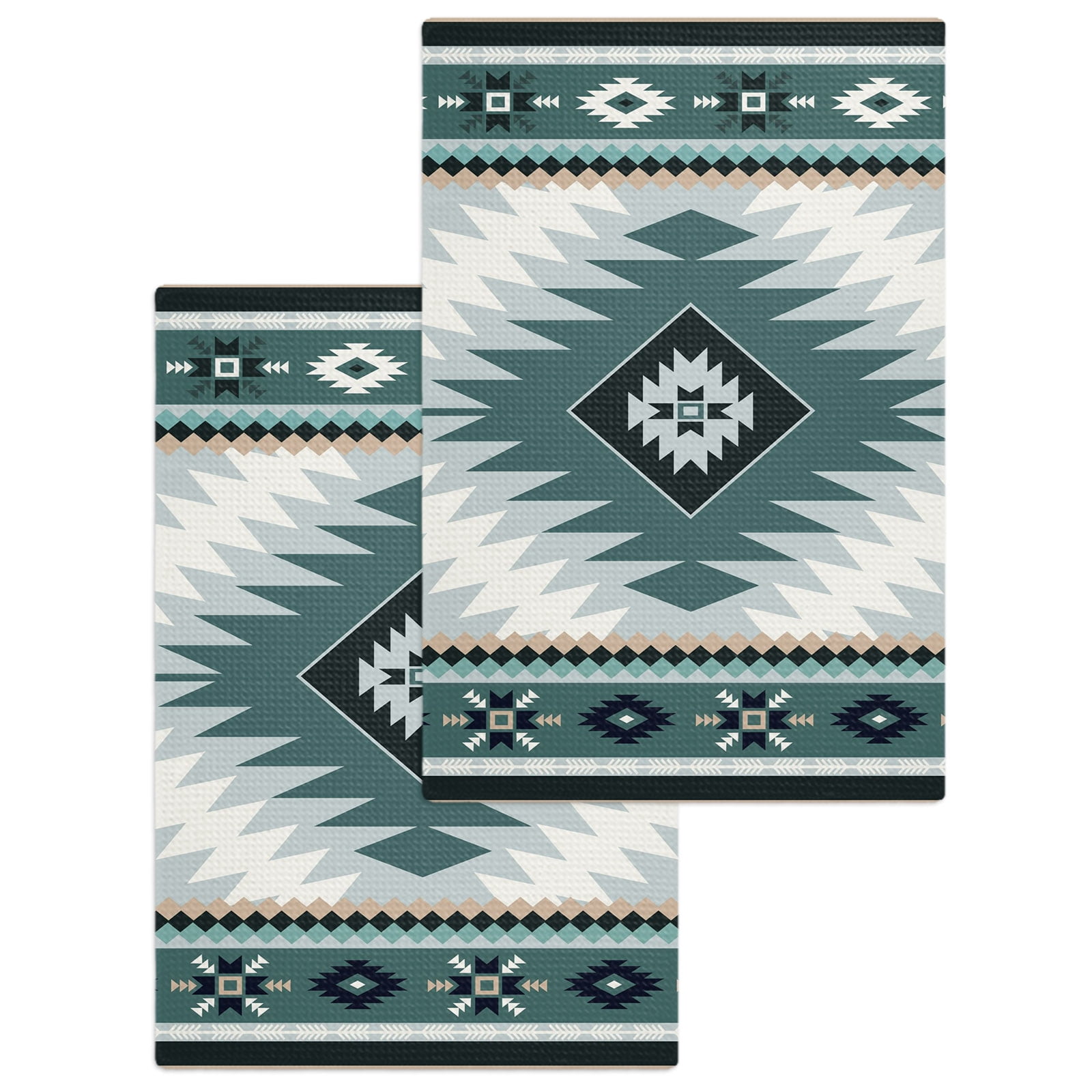Kitchen Towels Set of 2 Teal Tribal Style Dish Towel,15.7x23.6in ...