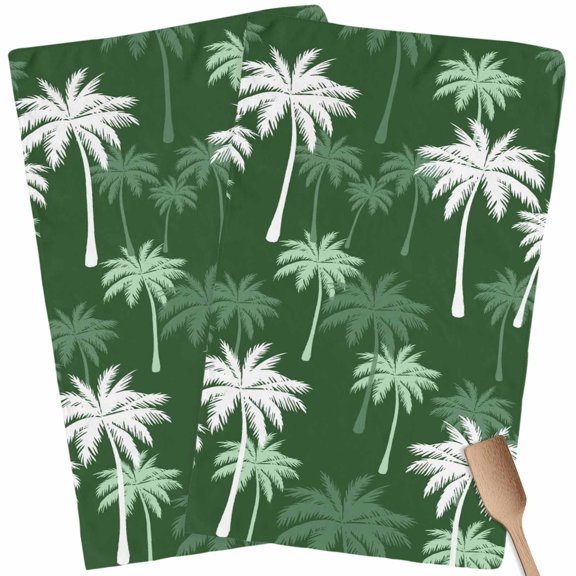 Kitchen Towels Set of 2 Tropical Palm Tree Dish Towels and Dishcloths Sets Tea Towel Green Summer Beach Absorbent Hand Towels for Kitchen Bathroom Drying Cleaning Baking Home Decor