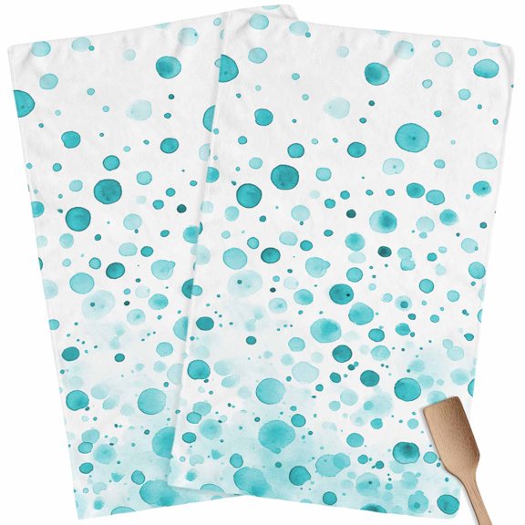 Kitchen Towels Set of 2 Turquoise Polka Dot Dish Towels and Dishcloths Sets Tea Towel Modern Art Absorbent Hand Towels for Kitchen Bathroom Drying Cleaning Baking Home Decor